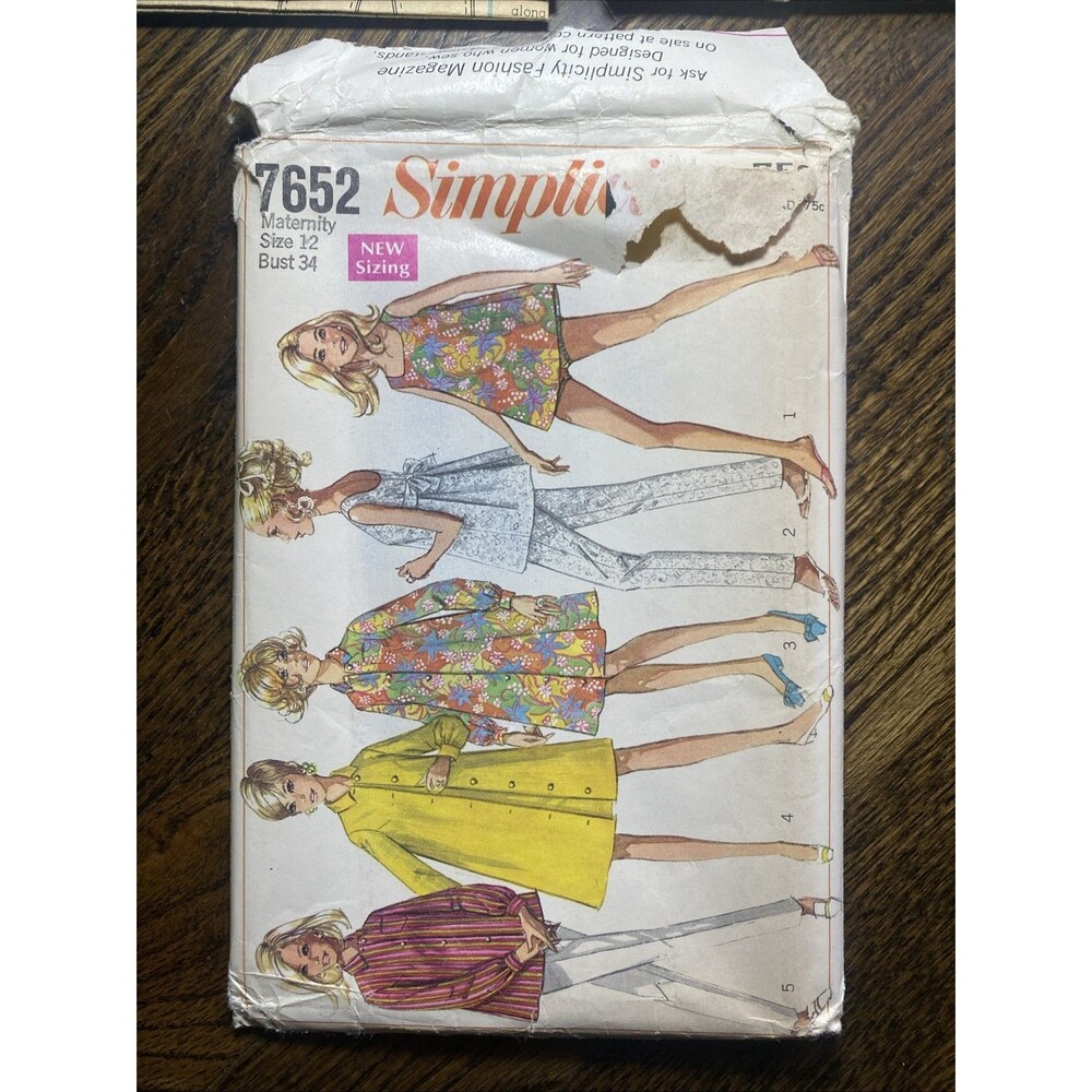 1968 Vintage SIMPLICITY 7652 MATERNITY Coat Dress Shirt Bathing Suit Size 12 FF